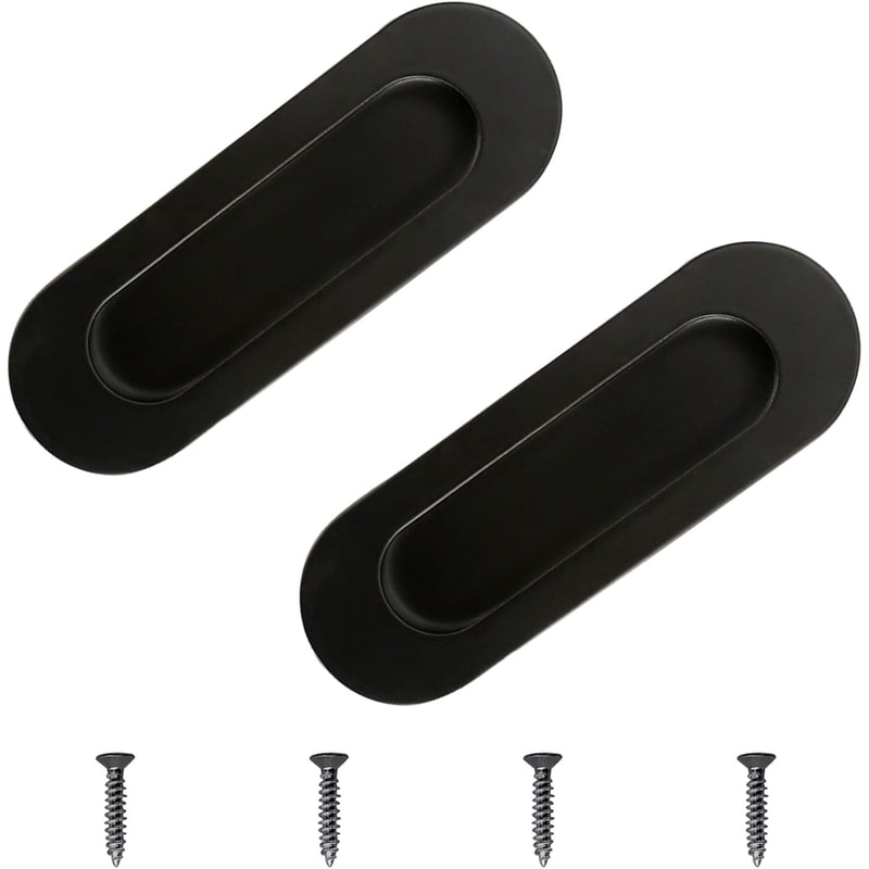 Black Stainless Steel Oval Cabinet Pulls Flush Sliding Door Handle for Cupboard & Wardrobe