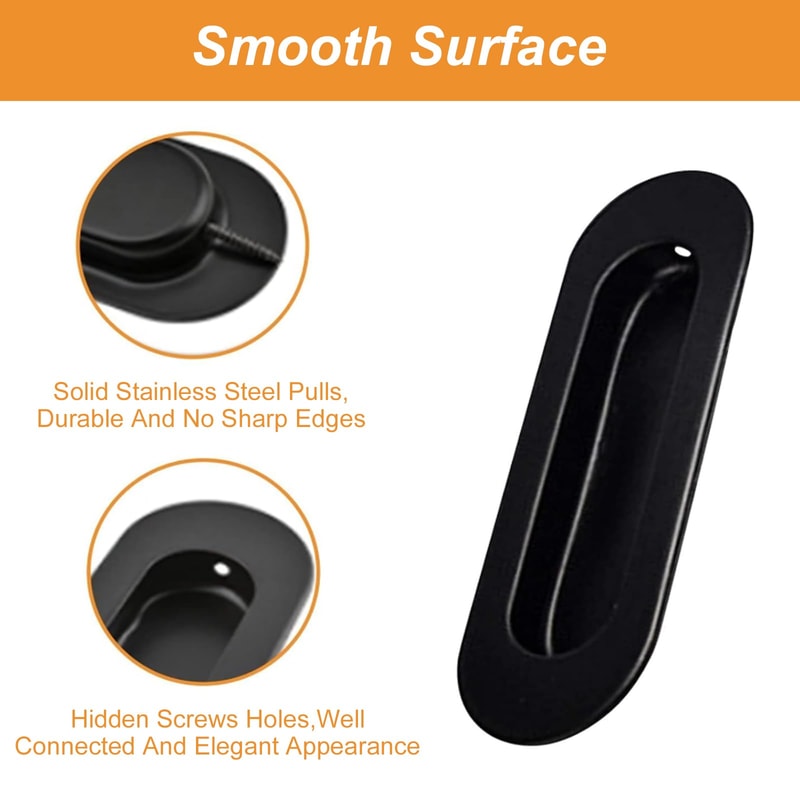 Black Stainless Steel Oval Cabinet Pulls Flush Sliding Door Handle for Cupboard & Wardrobe