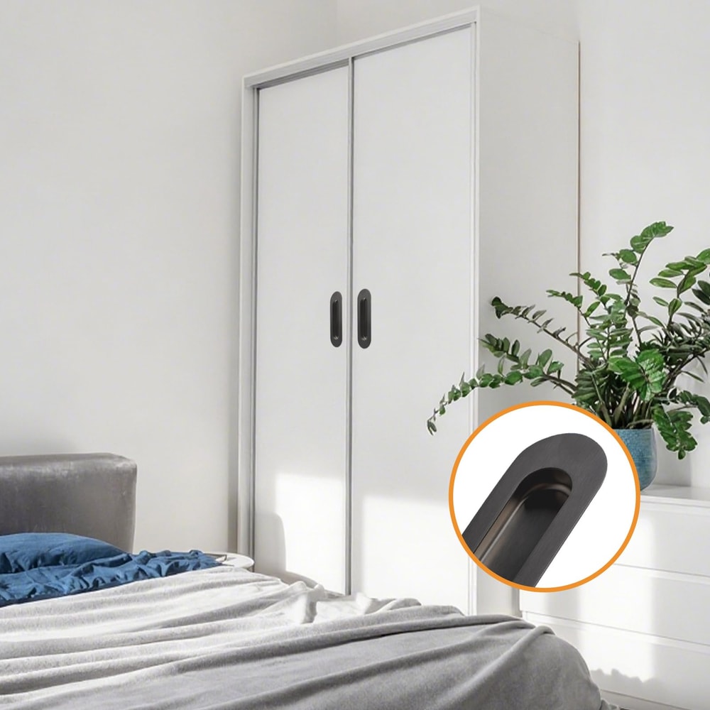 Black Stainless Steel Oval Cabinet Pulls Flush Sliding Door Handle for Cupboard & Wardrobe