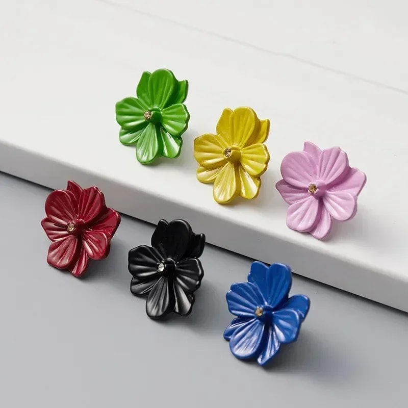 Colorful Flower Kitchen Cabinet Handles Kids Room Wardrobe Knobs 0