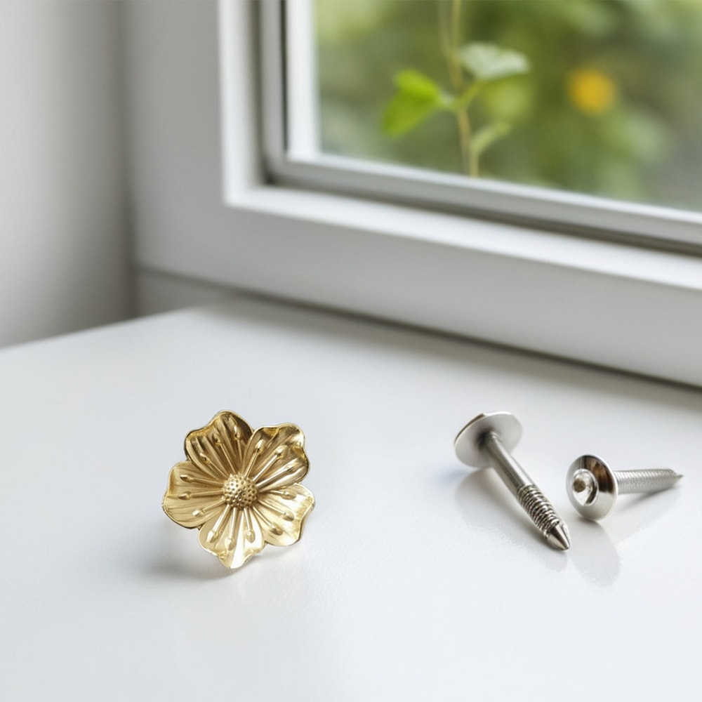 Vintage Floral Brass Cabinet Knob Decorative Drawer Pull for Wardrobe