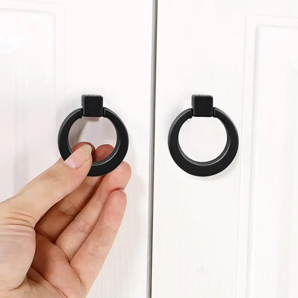Black Metal Drawer Handles Circular Ring Single Hole Handle For Cabinets Wardrobes 1
