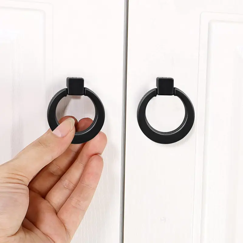 Black Metal Drawer Handles Circular Ring Single Hole Handle For Cabinets Wardrobes 1