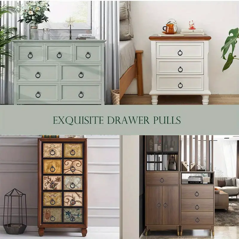 Black Metal Drawer Handles Circular Ring Single Hole Handle For Cabinets Wardrobes 5