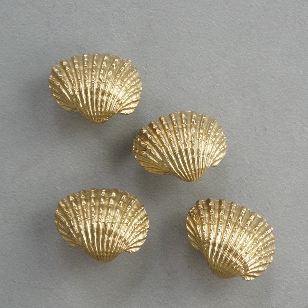 Brass Shell Cabinet Knobs Gold Drawer Pulls for Cupboards and Furniture