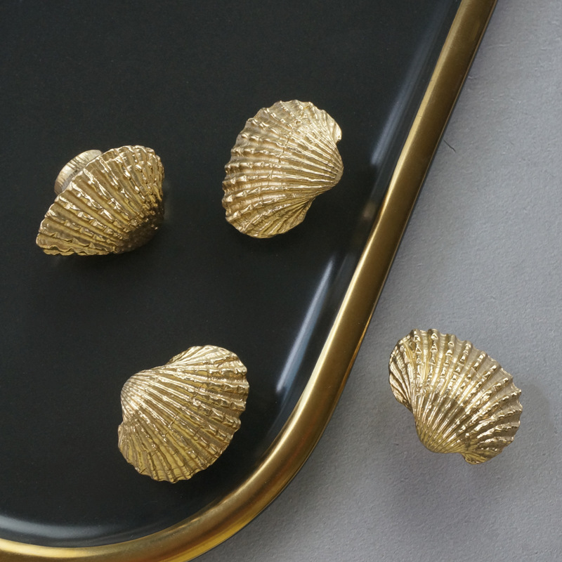 Brass Shell Cabinet Knobs Gold Drawer Pulls for Cupboards and Furniture