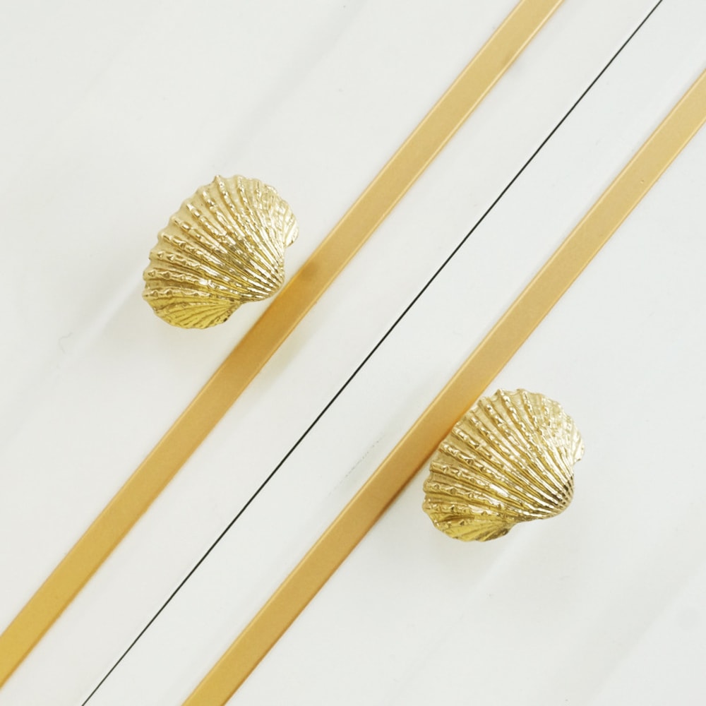 Brass Shell Cabinet Knobs Gold Drawer Pulls for Cupboards and Furniture