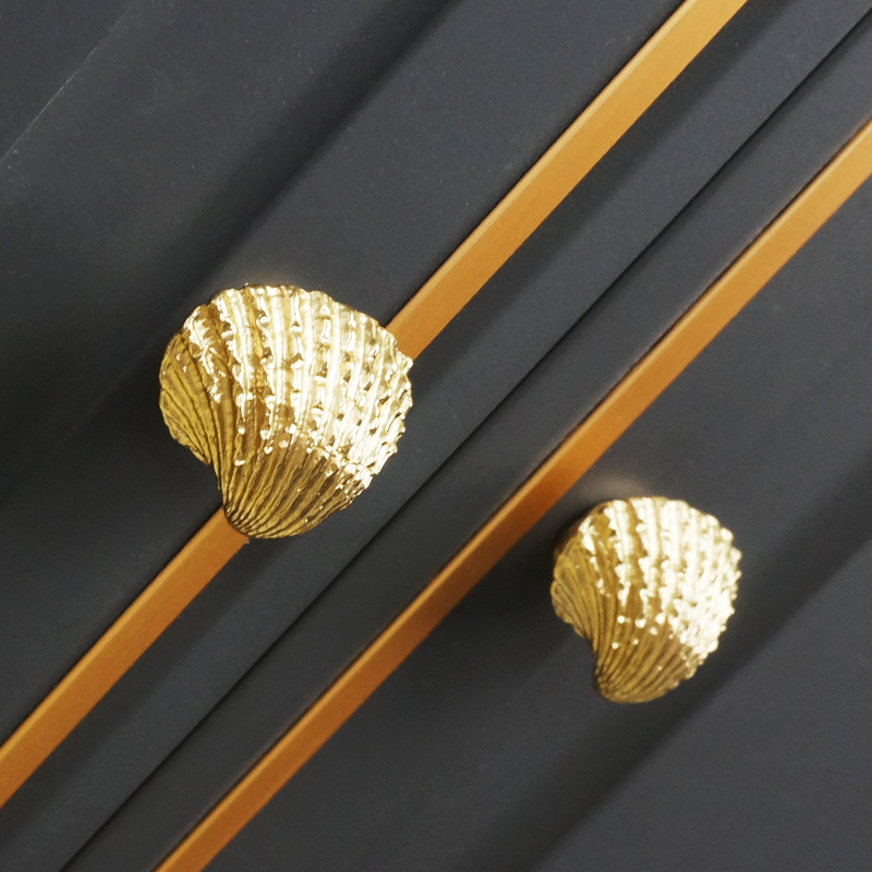 Brass Shell Cabinet Knobs Gold Drawer Pulls for Cupboards and Furniture
