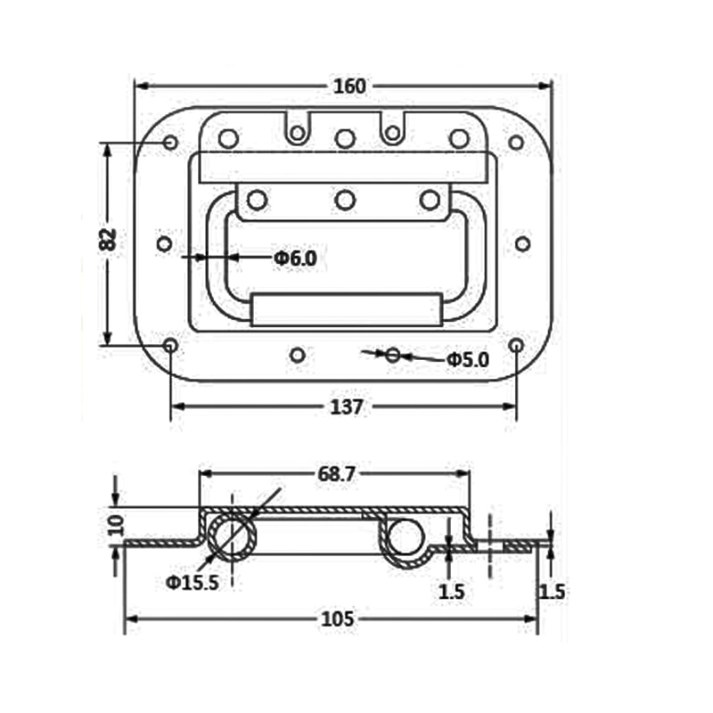 Spring Loaded Steel Recessed Handle with Padded Grip for Cabinets and Speaker Boxes
