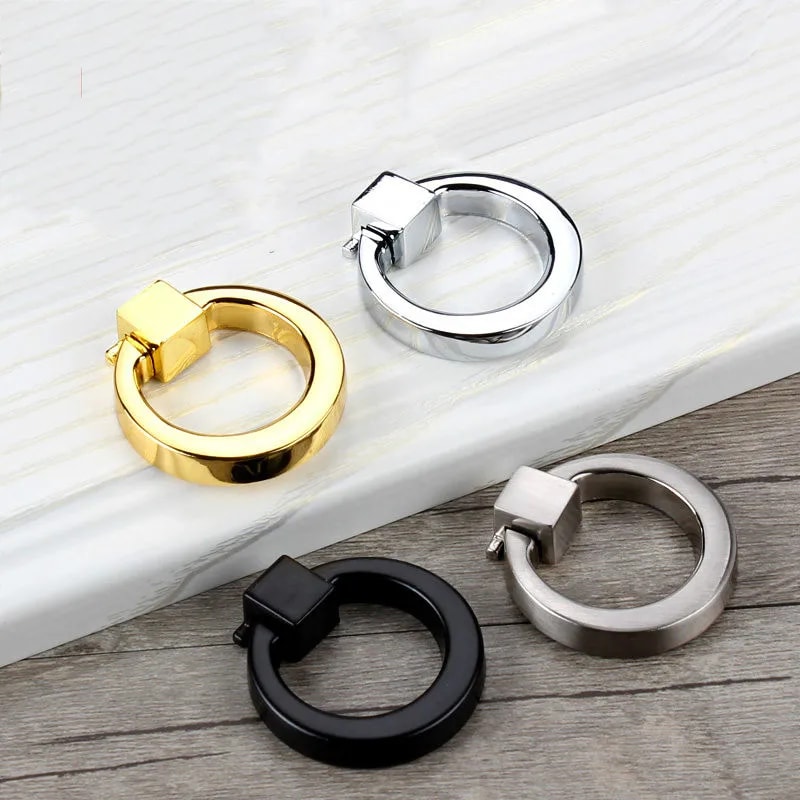 Round Cabinet Ring Pulls In Gold Silver Black 1