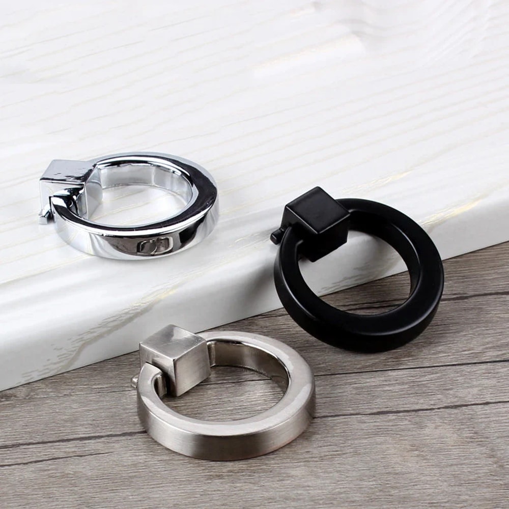 Round Cabinet Ring Pulls In Gold Silver Black 3