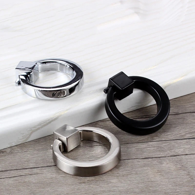 Round Cabinet Ring Pulls In Gold Silver Black 3