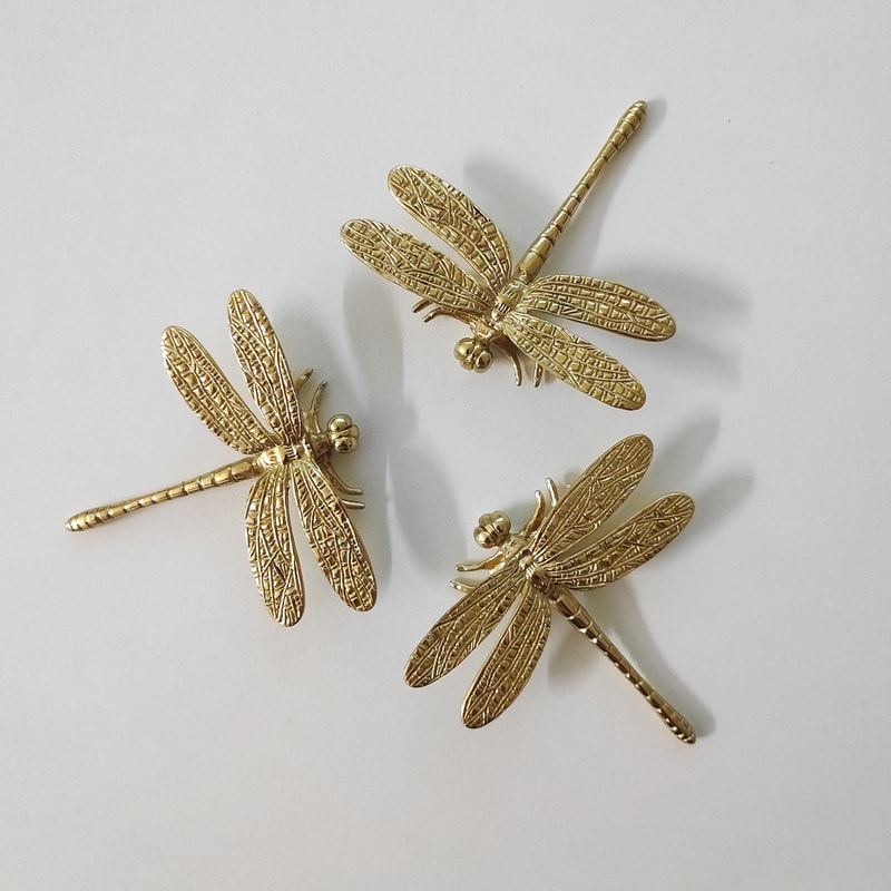 Solid Brass Dragonfly Cabinet Knobs For Drawers Cupboards 3