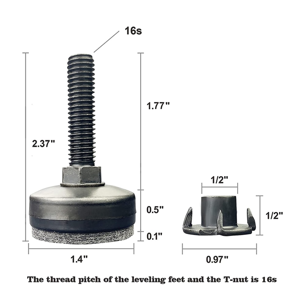 Heavy Duty Adjustable Furniture Levelers with Threaded Inserts