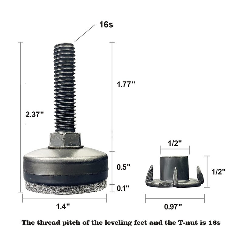 Heavy Duty Adjustable Furniture Levelers with Threaded Inserts