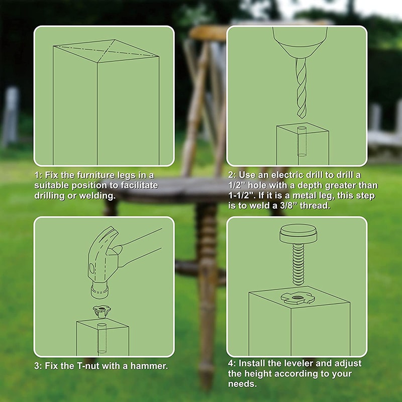 Heavy Duty Adjustable Furniture Levelers with Threaded Inserts