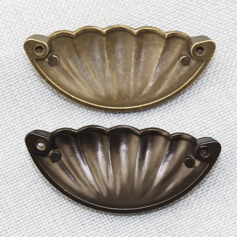 Antique Brass Shell Knob Vintage Cabinet Drawer Pull Handle 4