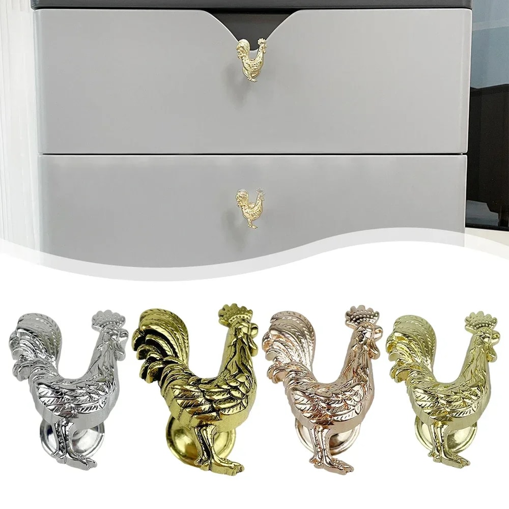 Farmhouse Rooster Cabinet Knobs Rustic Alloy Drawer Pulls 2