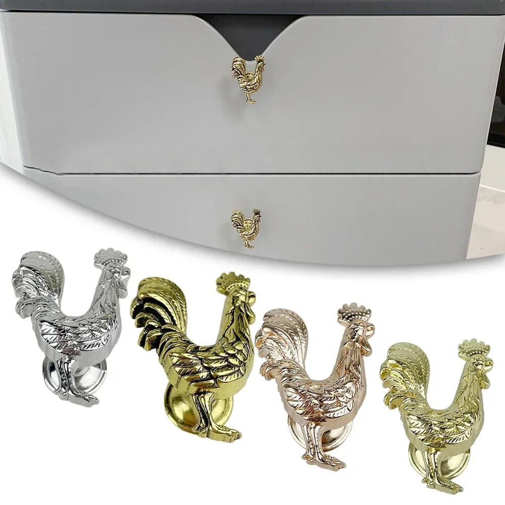 Farmhouse Rooster Cabinet Knobs Rustic Alloy Drawer Pulls 3