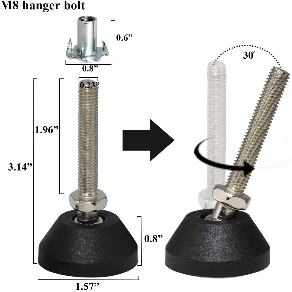 Adjustable Furniture Levelers with Swivel Threaded Feet