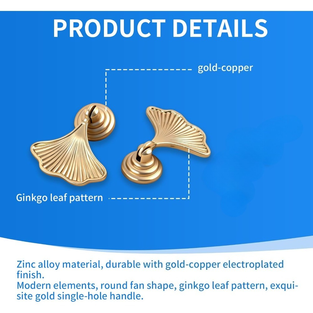 Ginkgo Leaf Cabinet Knobs Gold Drawer Pulls For Dressers And Cabinets 3