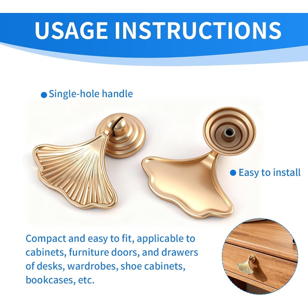Ginkgo Leaf Cabinet Knobs Gold Drawer Pulls For Dressers And Cabinets 4