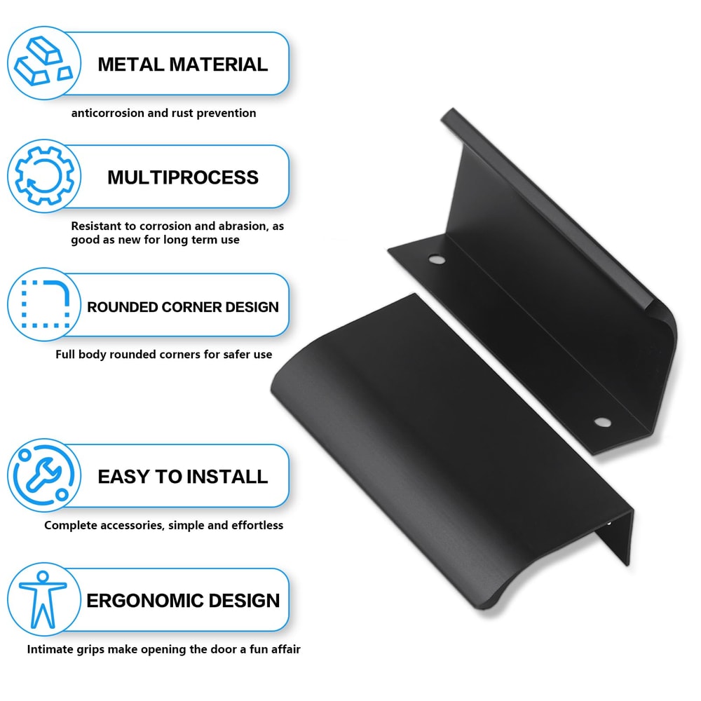 Black Hidden Cabinet Handles for Modern Drawers
