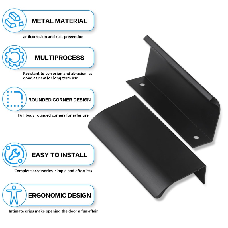 Black Hidden Cabinet Handles for Modern Drawers