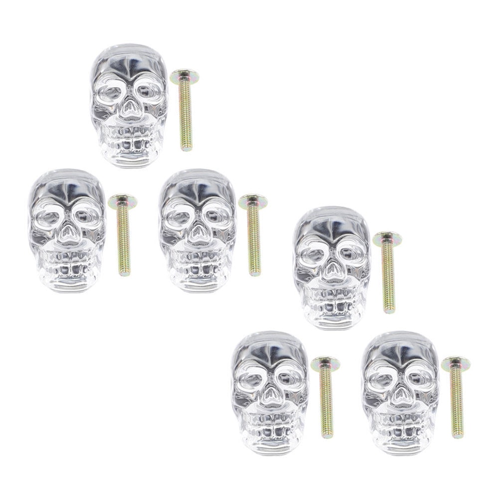 Crystal Skull Glass Cabinet Knobs Set for Gothic Drawers Dressers and Cupboards