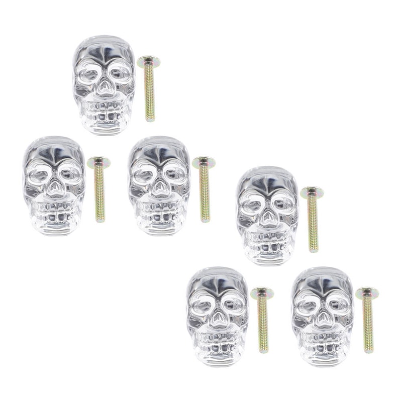 Crystal Skull Glass Cabinet Knobs Set for Gothic Drawers Dressers and Cupboards