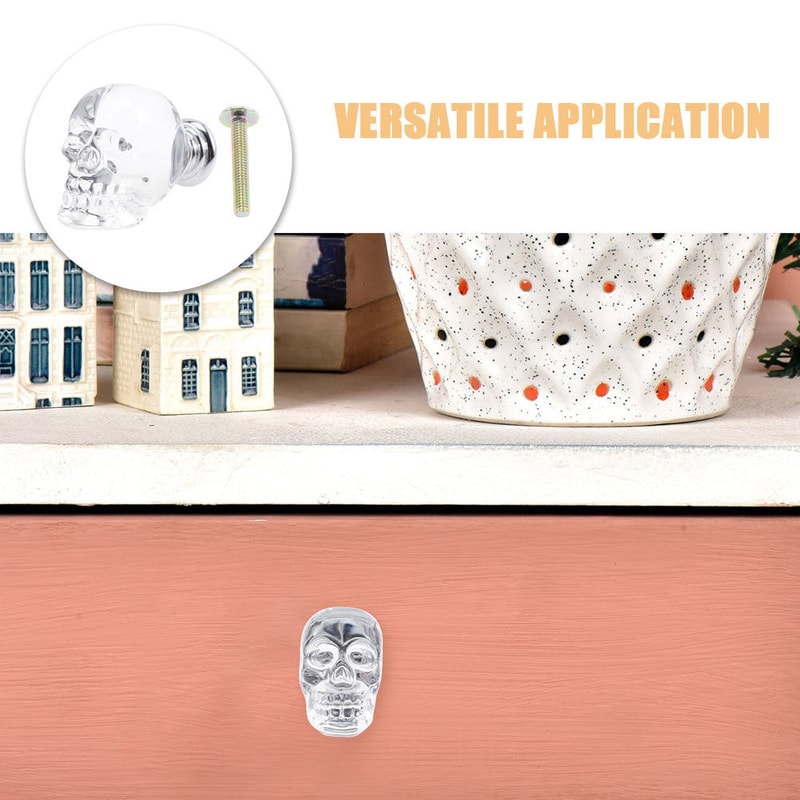 Crystal Skull Glass Cabinet Knobs Set for Gothic Drawers Dressers and Cupboards