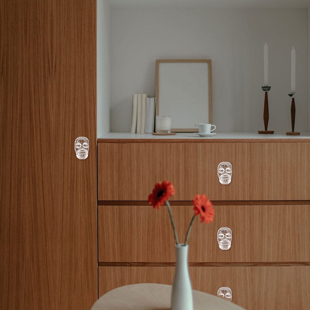 Crystal Skull Glass Cabinet Knobs Set for Gothic Drawers Dressers and Cupboards