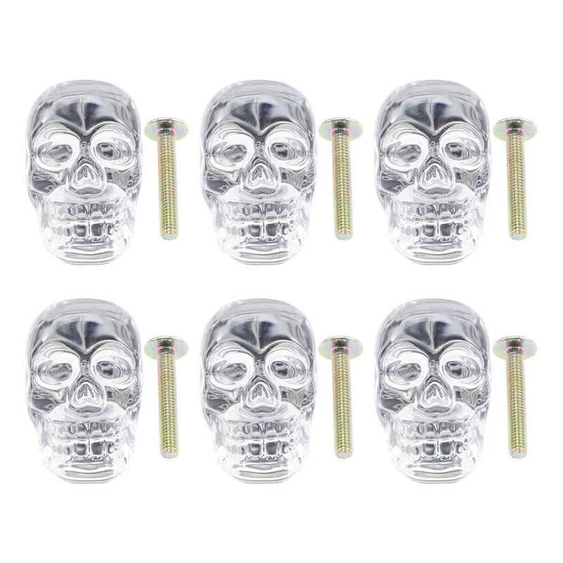 Crystal Skull Glass Cabinet Knobs Set for Gothic Drawers Dressers and Cupboards
