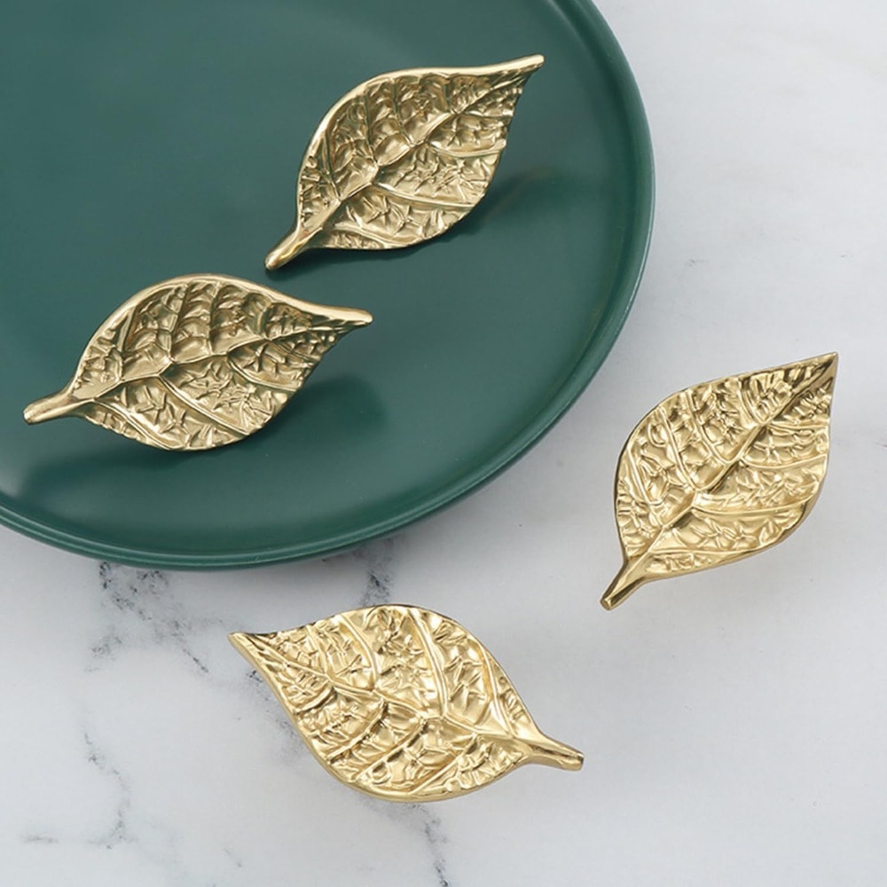 Brass Leaf Knobs Gold Leaf Drawer Pulls For Cabinets And Dressers 1