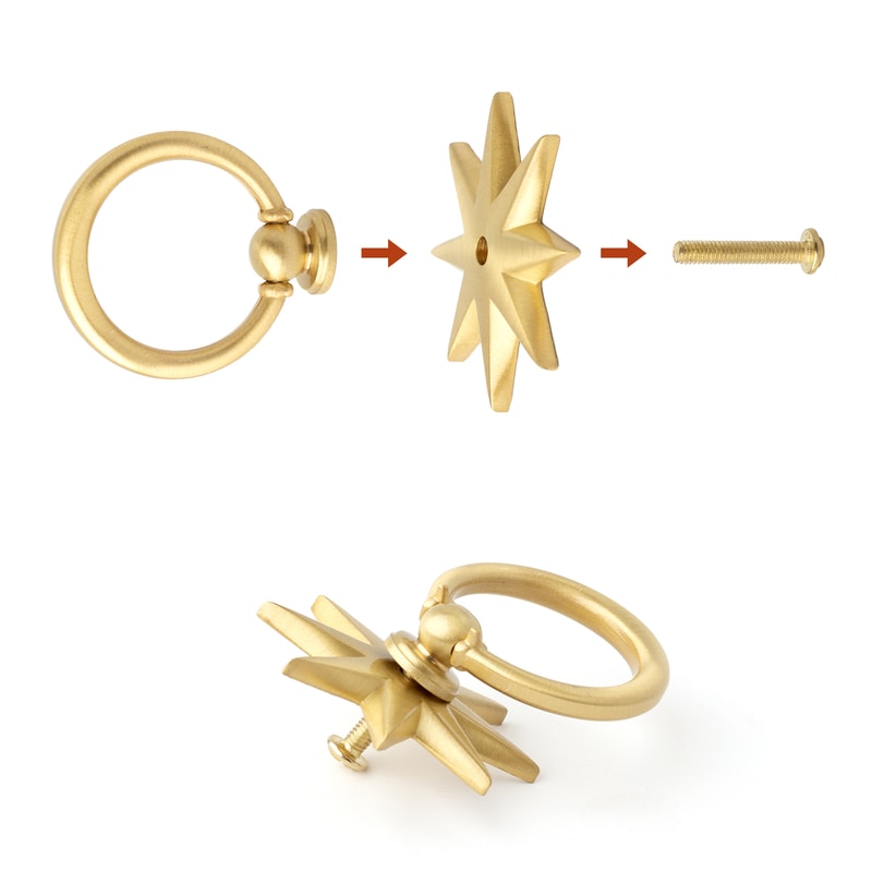 Antique Brass Star Ring Pulls Solid Brass Cabinet Knobs