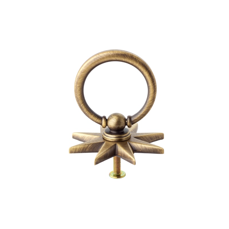 Antique Brass Star Ring Pulls Solid Brass Cabinet Knobs