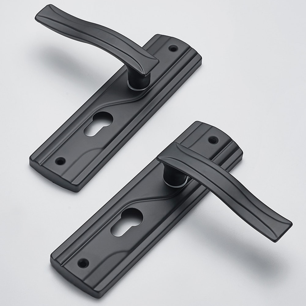 Black Door Handle Lock With Keys Silent Manganese Steel Lever Set 1