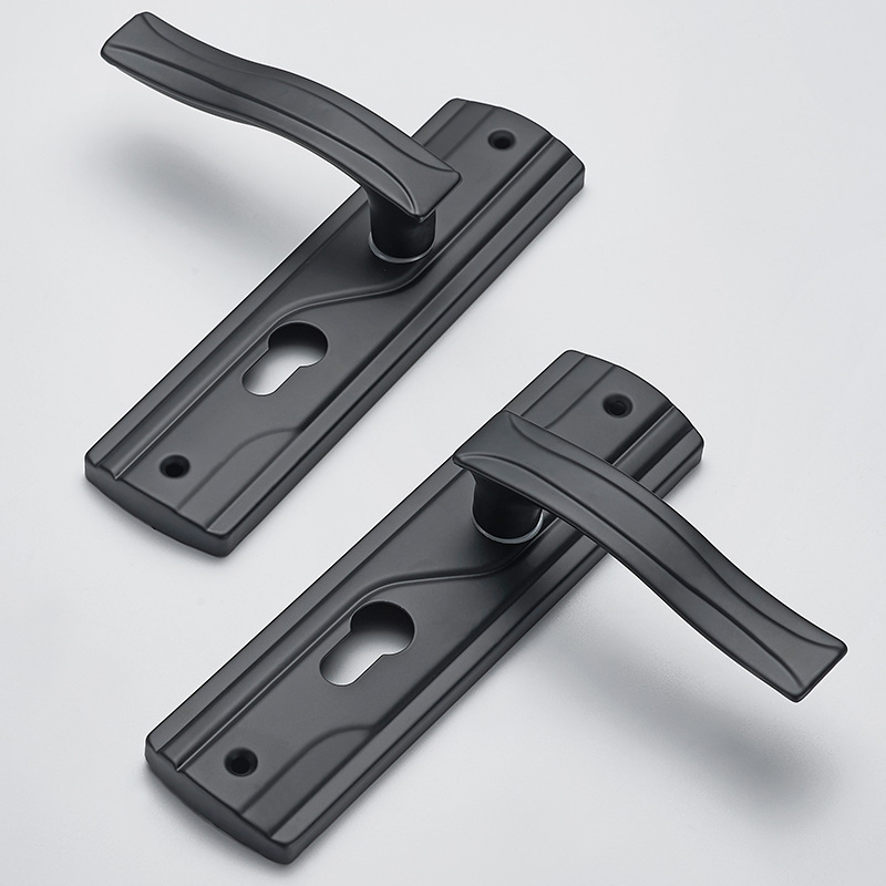 Black Door Handle Lock With Keys Silent Manganese Steel Lever Set 1