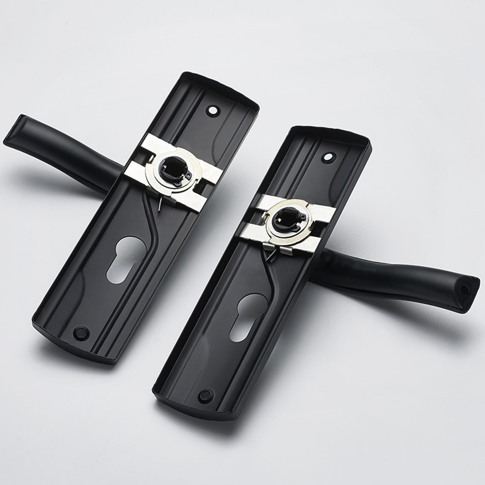 Black Door Handle Lock With Keys Silent Manganese Steel Lever Set 2