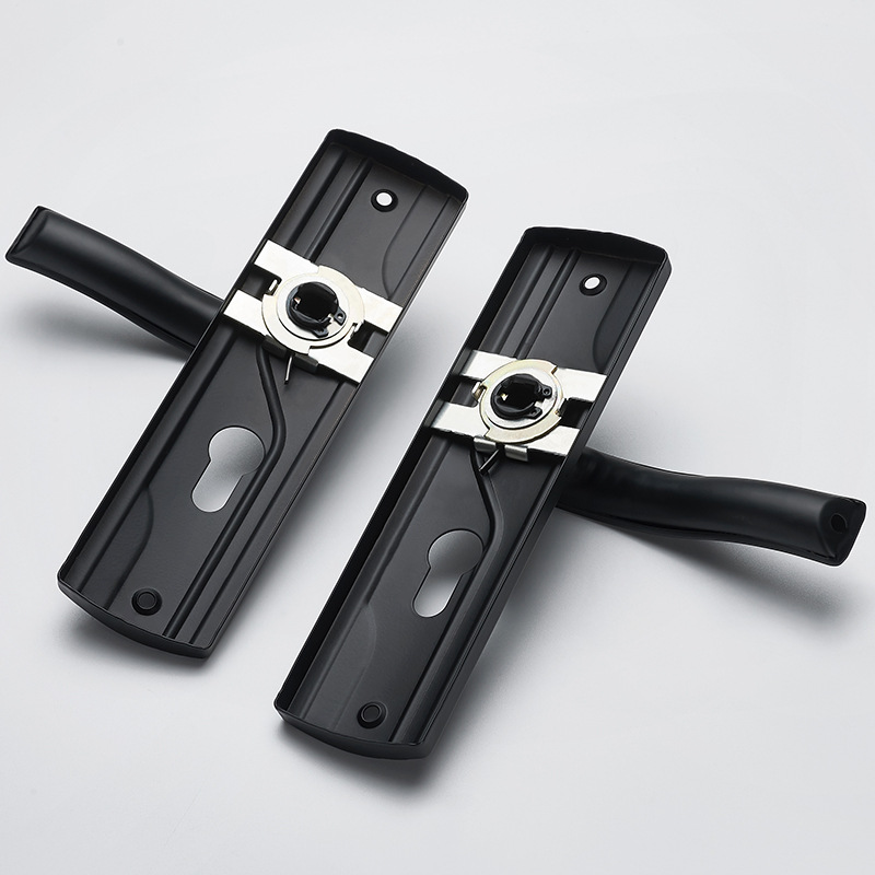 Black Door Handle Lock With Keys Silent Manganese Steel Lever Set 2