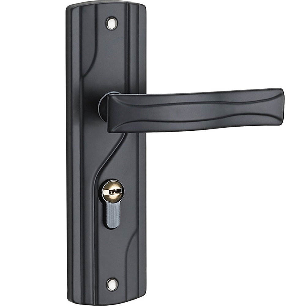 Black Door Handle Lock With Keys Silent Manganese Steel Lever Set 4