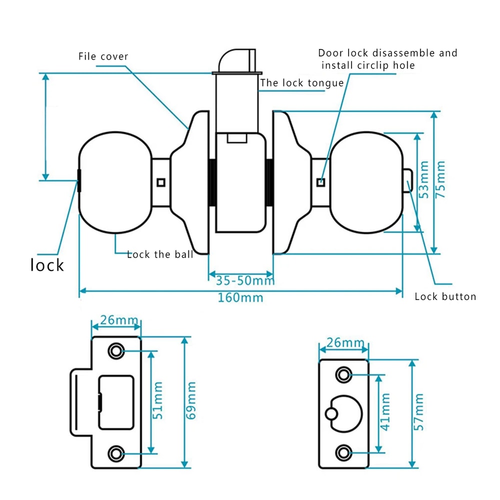 Stainless Steel Bedroom Door Lock with Keys for Interior Doors