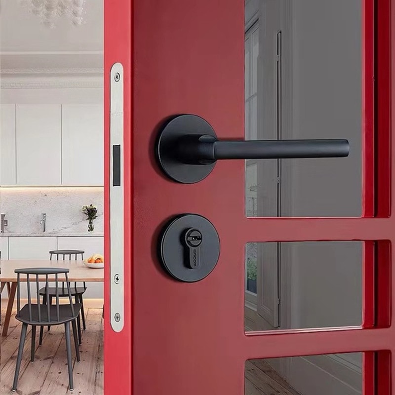 Silent Black Aluminum Interior Door Handle Lock for Bedrooms