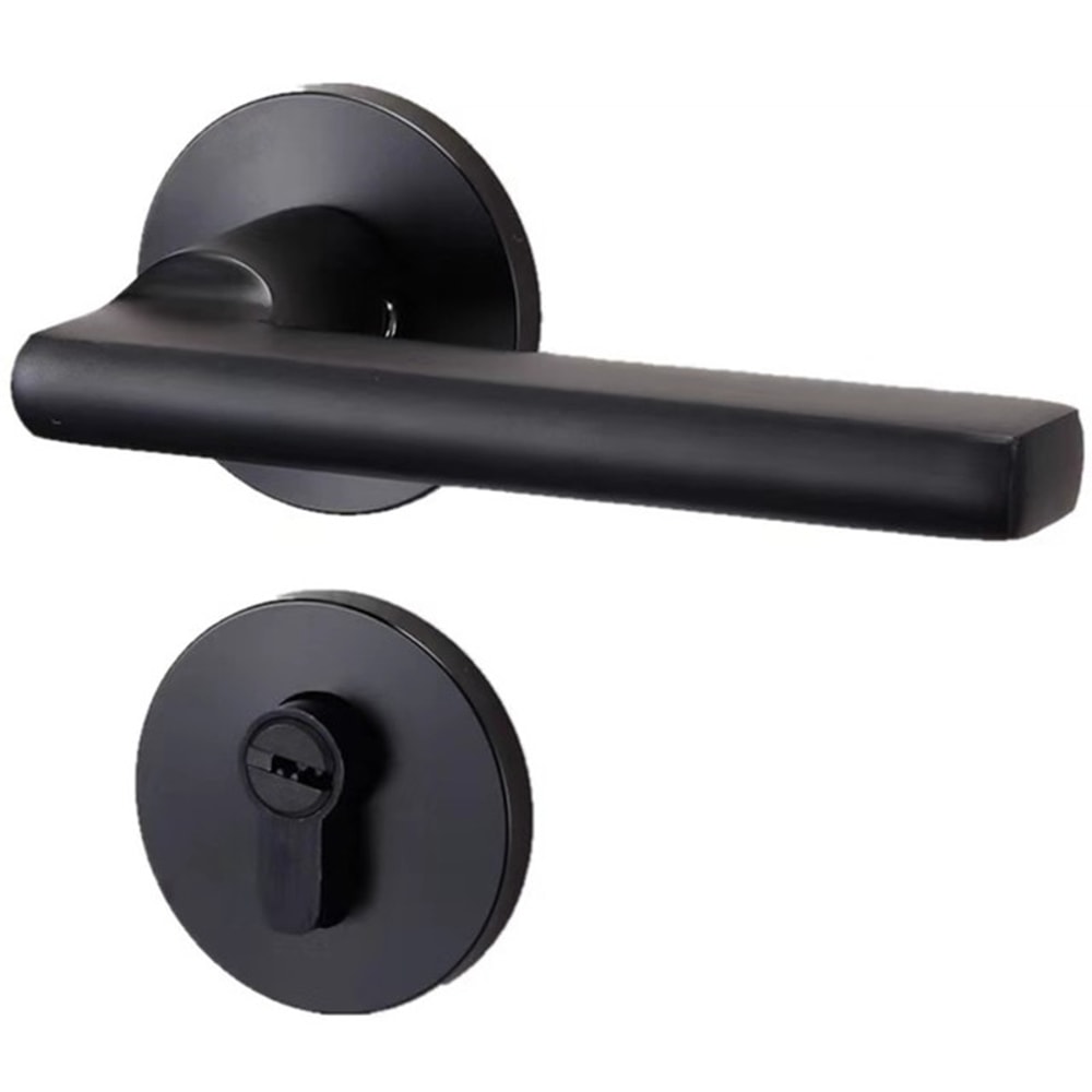 Silent Black Aluminum Interior Door Handle Lock for Bedrooms
