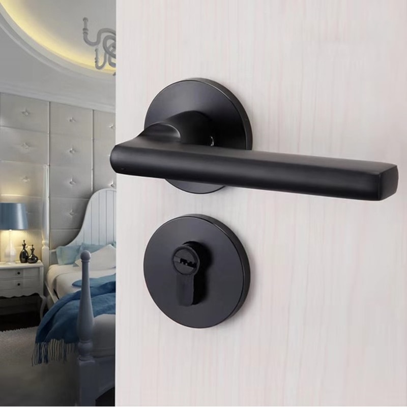 Silent Black Aluminum Interior Door Handle Lock for Bedrooms
