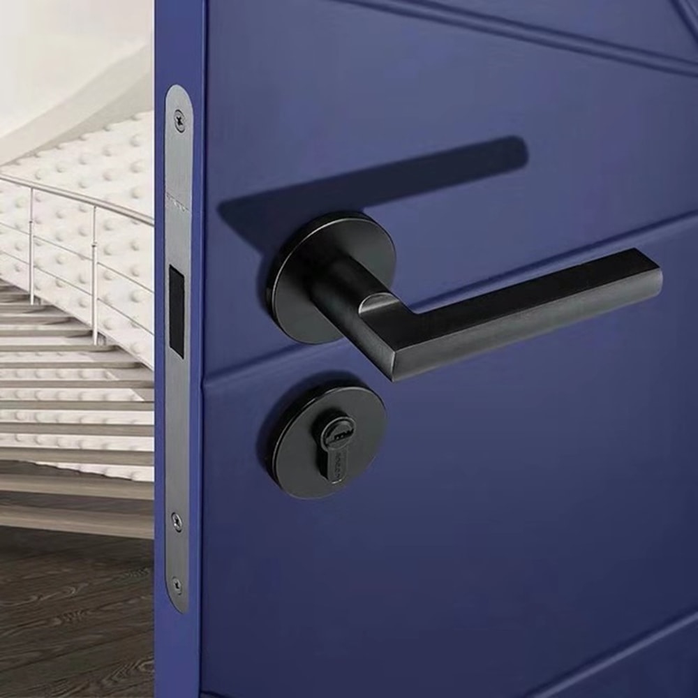 Silent Black Aluminum Interior Door Handle Lock for Bedrooms