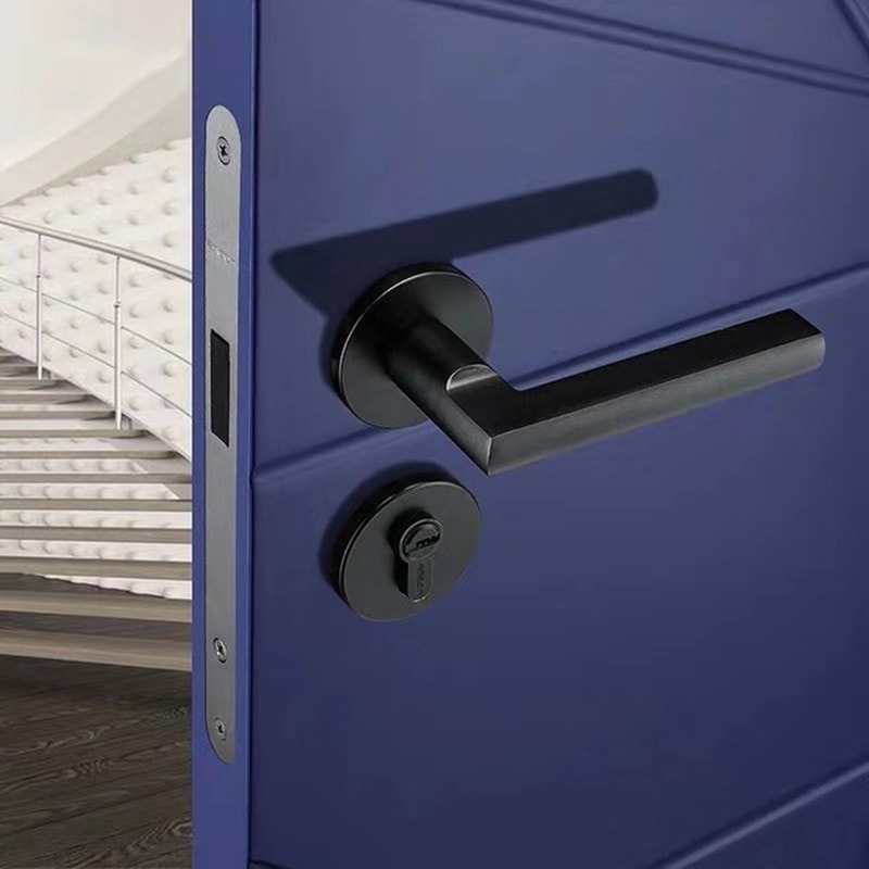 Silent Black Aluminum Interior Door Handle Lock for Bedrooms