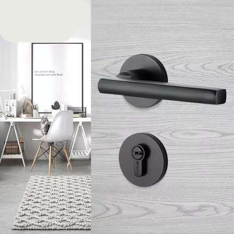 Silent Black Aluminum Interior Door Handle Lock for Bedrooms