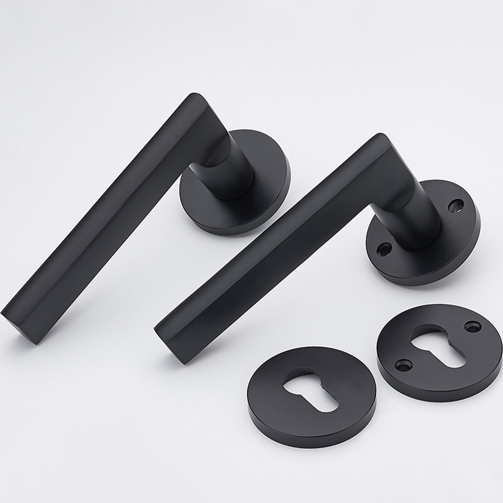 Silent Black Aluminum Interior Door Handle Lock for Bedrooms