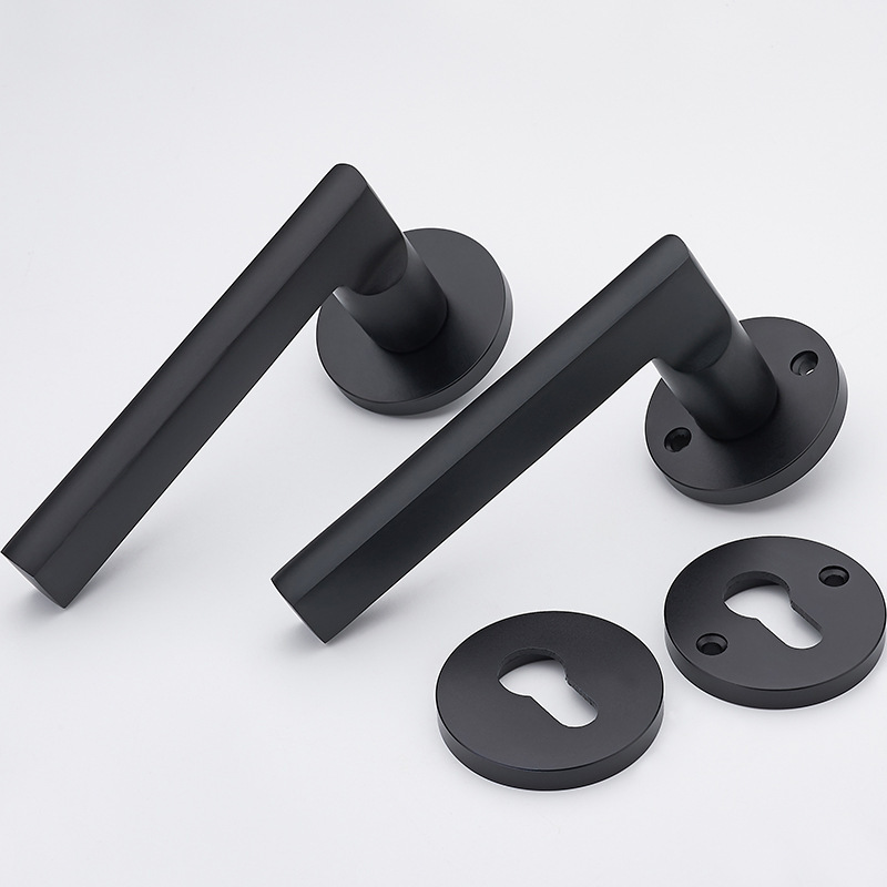 Silent Black Aluminum Interior Door Handle Lock for Bedrooms
